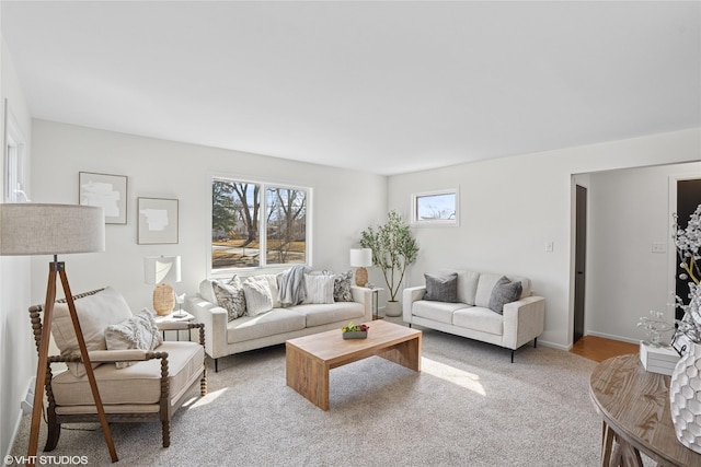 living room with light carpet