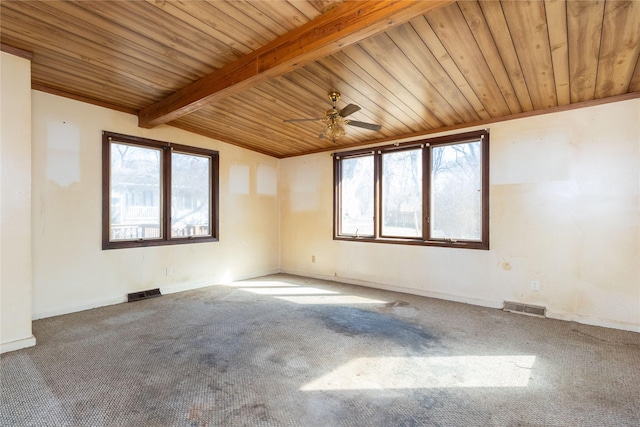 unfurnished room with visible vents, a healthy amount of sunlight, and carpet floors