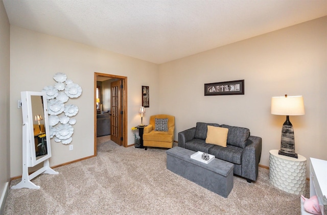 living area featuring baseboards and carpet floors