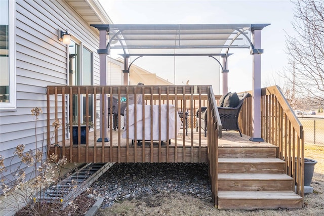 wooden terrace featuring a pergola