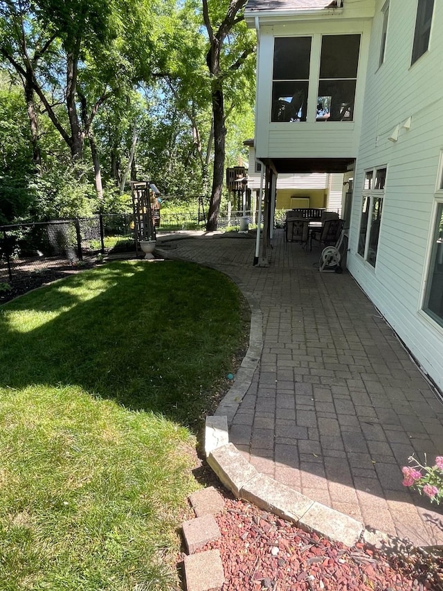 view of yard with a patio area and fence