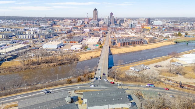 aerial view with a view of city and a water view