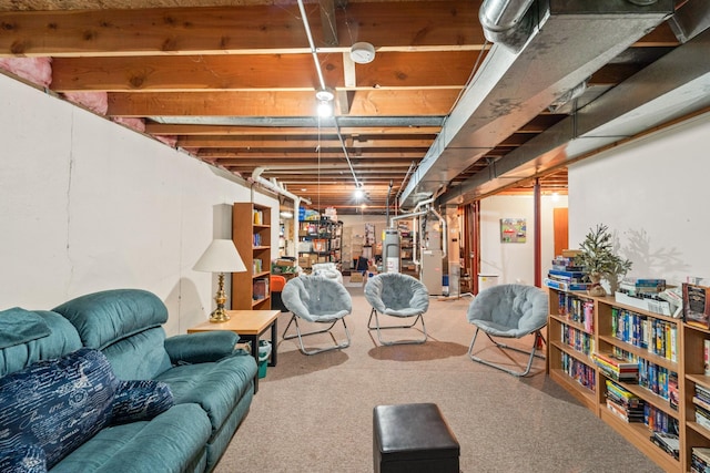 unfinished basement with carpet flooring