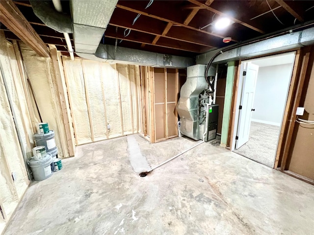 unfinished basement with heating unit