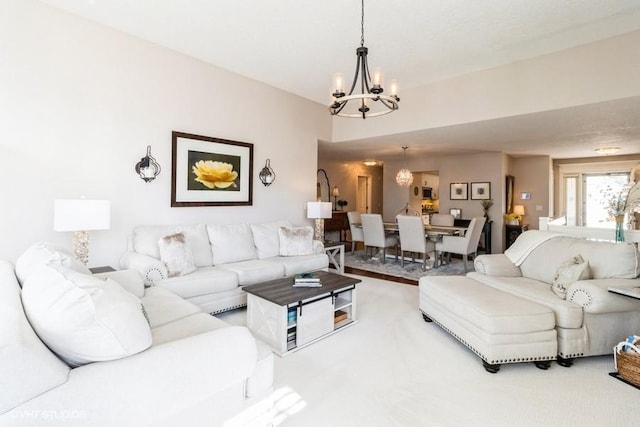 living area with a chandelier