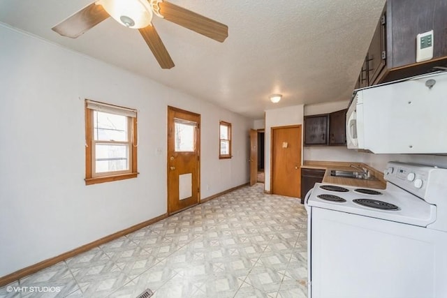kitchen with electric range, light floors, baseboards, and a healthy amount of sunlight
