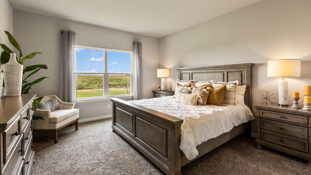 bedroom with baseboards and carpet floors