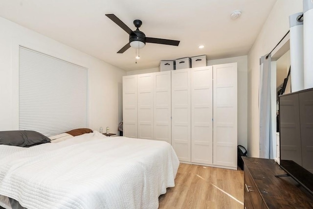 222 W State St, Colfax, IA 50054 - bedroom featuring light wood-style flooring, recessed lighting, and ceiling fan