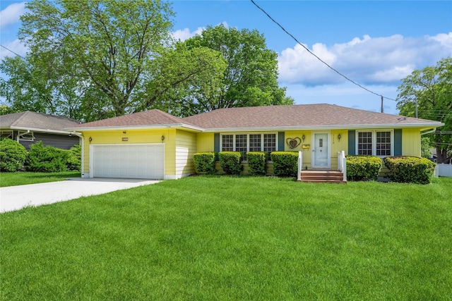 7218 El Rancho Ave, Windsor Heights, IA 50324 - ranch-style house with a garage, a front lawn, and driveway