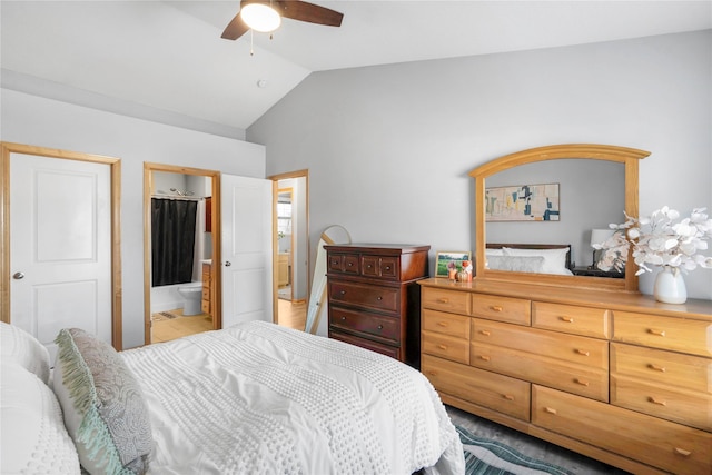 5558 Boston Ct, Johnston, IA 50131 - bedroom featuring high vaulted ceiling, ensuite bath, and ceiling fan