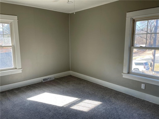 1144 Euclid Ave, Des Moines, IA 50313 - carpeted empty room with plenty of natural light, ornamental molding, baseboards, and visible vents