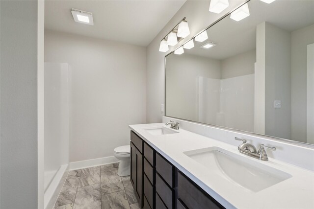 1430 Werthman Dr, Waukee, IA 50263 - full bath featuring marble look tile flooring, a shower, and double vanity