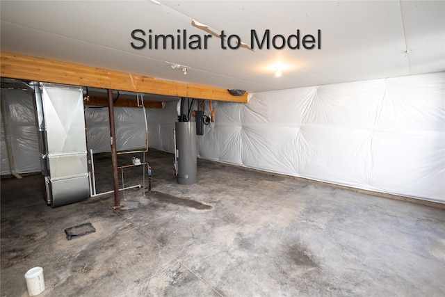 unfinished basement with water heater
