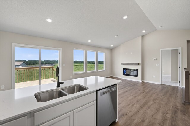 1911 20th Ave SE, Altoona, IA 50009 - kitchen with dishwasher, wood finished floors, light countertops, white cabinets, and recessed lighting