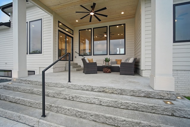 18167 Alderleaf Dr, Clive, IA 50325 - view of patio with ceiling fan, entry steps, and outdoor lounge area
