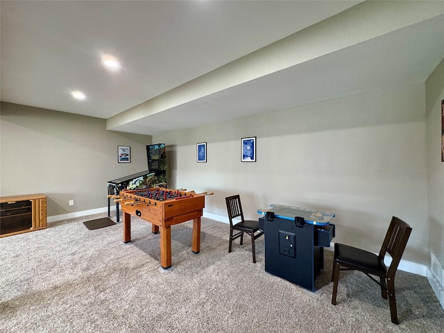 17595 Aurora Dr, Clive, IA 50325 - recreation room featuring carpet flooring, baseboards, and recessed lighting