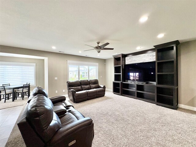 17595 Aurora Dr, Clive, IA 50325 - living room with a ceiling fan, recessed lighting, baseboards, and carpet floors