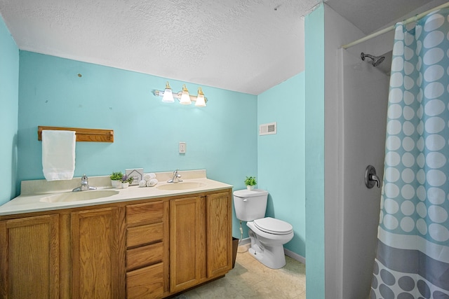 400 Center Ave S, Mitchellville, IA 50169 - bathroom with toilet, double vanity, and curtained shower