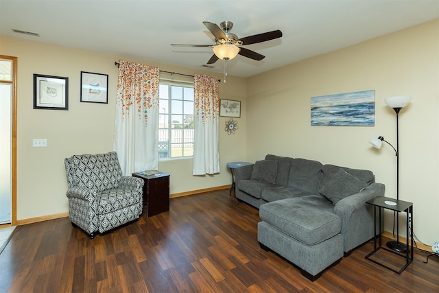 2819 Ashland Ct, Altoona, IA 50009 - living area featuring wood finished floors, a ceiling fan, and baseboards