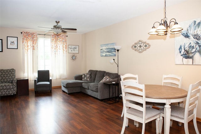 2819 Ashland Ct, Altoona, IA 50009 - dining space featuring a ceiling fan, dark wood finished floors, and a chandelier
