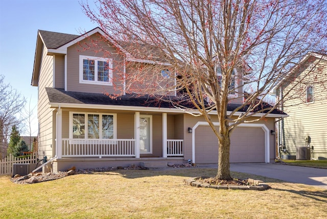 15026 Hawthorn Dr, Clive, IA 50325 - traditional-style home featuring covered porch, a shingled roof, driveway, and central air condition unit