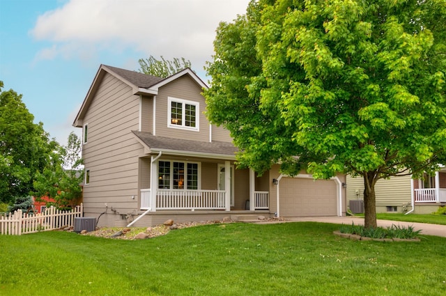 15026 Hawthorn Dr, Clive, IA 50325 - view of front facade featuring a porch, cooling unit, concrete driveway, and a garage