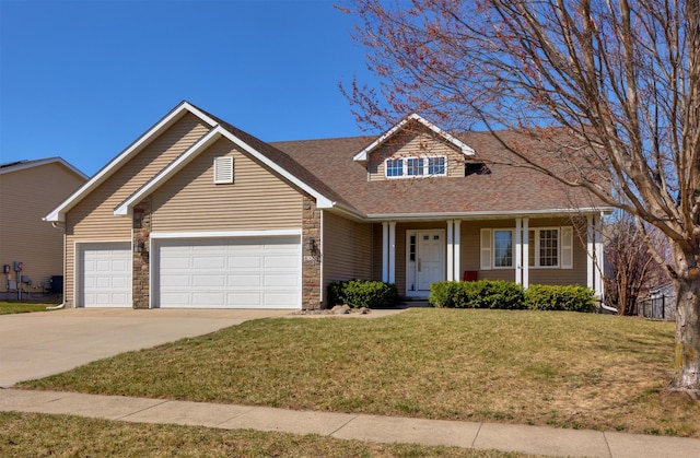 4328 125th St, Urbandale, IA 50323 - traditional-style home with an attached garage, driveway, a front lawn, roof with shingles, and covered porch