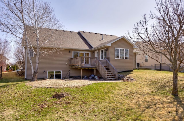 4328 125th St, Urbandale, IA 50323 - back of property featuring a deck, stairs, a yard, and a shingled roof