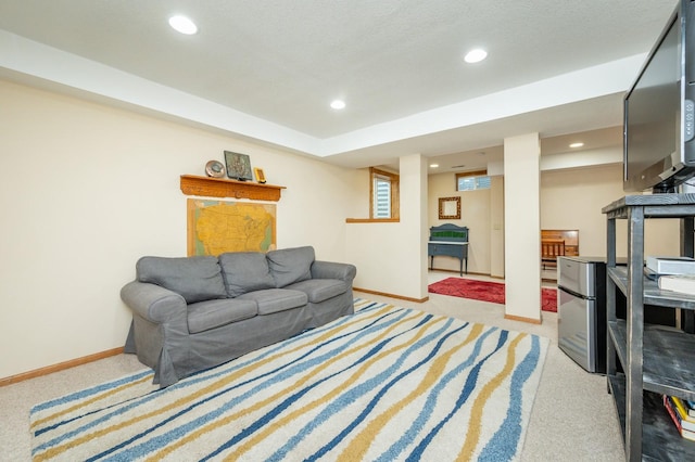 4774 Coachlight Dr, West Des Moines, IA 50265 - living room with light colored carpet, baseboards, and recessed lighting