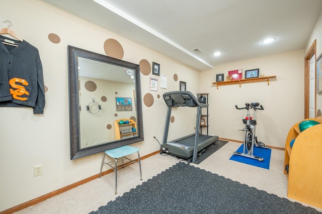 4774 Coachlight Dr, West Des Moines, IA 50265 - exercise area featuring baseboards, carpet flooring, and recessed lighting