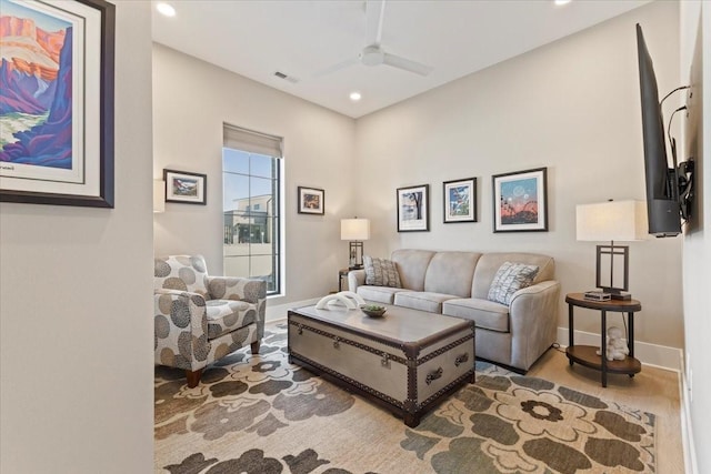 1645 SW Magazine Rd Unit 102, Ankeny, IA 50023 - living room featuring a ceiling fan and recessed lighting