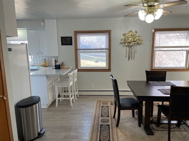 320 1st Ave, Grinnell, IA 50112 - dining space featuring ceiling fan and light wood-style flooring