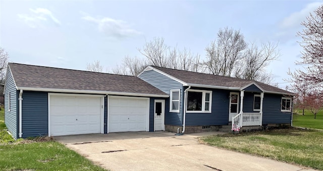 320 1st Ave, Grinnell, IA 50112 - single story home with a garage, driveway, a shingled roof, and a front yard