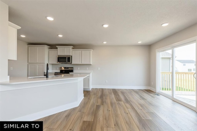 1012 Willow Valley Dr, Norwalk, IA 50211 - kitchen featuring light countertops, recessed lighting, appliances with stainless steel finishes, a sink, and light wood-style floors