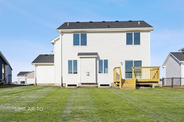 1012 Willow Valley Dr, Norwalk, IA 50211 - back of property with a lawn, a wooden deck, fence, and roof with shingles