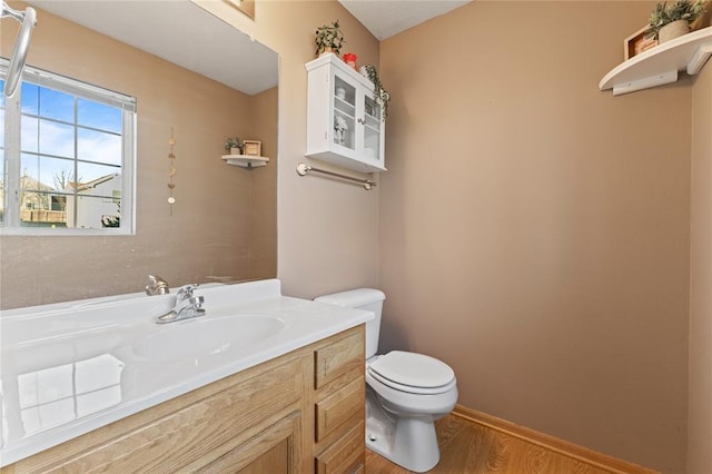 400 Coral Ridge Blvd, Pleasant Hill, IA 50327 - bathroom with baseboards, wood finished floors, toilet, and vanity
