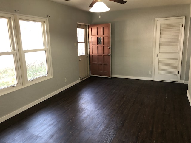 1032 69th St, Windsor Heights, IA 50324 - entryway with a ceiling fan and dark wood-style floors