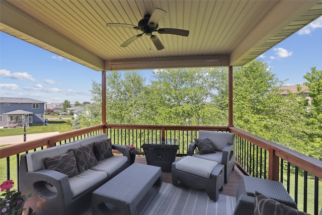 2610 Long Ave, Van Meter, IA 50261 - wooden deck with a ceiling fan and an outdoor living space