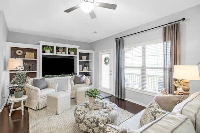 2403 NE Oak Dr Unit 6, Ankeny, IA 50021 - living room with baseboards, a ceiling fan, and wood finished floors
