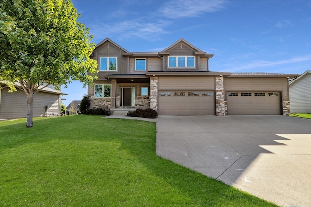 3555 NW 164th St, Clive, IA 50325 - craftsman-style home with concrete driveway, a front lawn, stone siding, and an attached garage