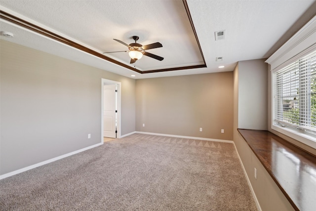 3555 NW 164th St, Clive, IA 50325 - carpeted spare room with a tray ceiling, a ceiling fan, and a textured ceiling