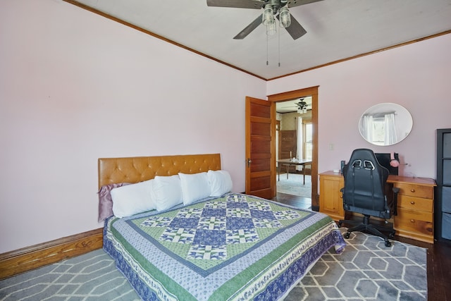 404 W Boston Ave, Indianola, IA 50125 - bedroom with an office area, crown molding, and a ceiling fan