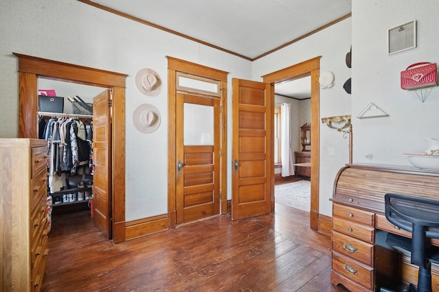 404 W Boston Ave, Indianola, IA 50125 - office area featuring hardwood / wood-style floors and crown molding