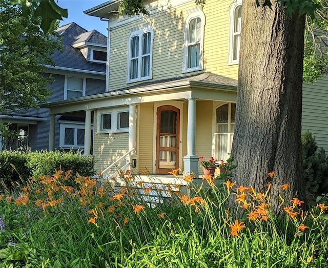 view of exterior entry featuring a porch