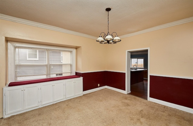 1632 Mamie Eisenhower Ave, Boone, IA 50036 - spare room with ornamental molding, a chandelier, light carpet, baseboards, and a sink