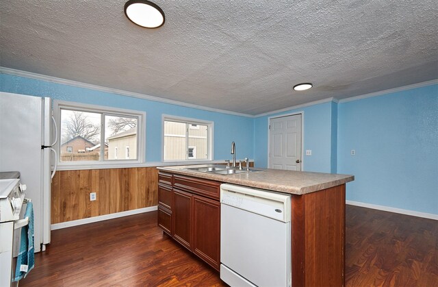 1632 Mamie Eisenhower Ave, Boone, IA 50036 - kitchen with dishwasher, a sink, dark wood-type flooring, stainless steel electric stove, and ornamental molding