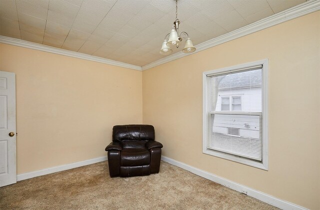 1632 Mamie Eisenhower Ave, Boone, IA 50036 - unfurnished room with crown molding, carpet flooring, a chandelier, and baseboards