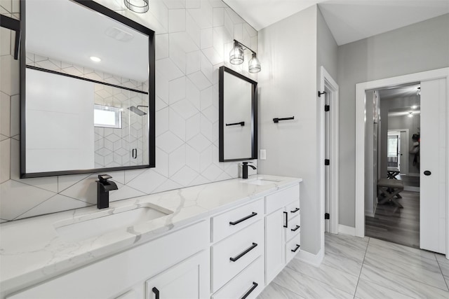 875 Roman Rd, Waukee, IA 50263 - bathroom with a shower stall, double vanity, plenty of natural light, and marble finish flooring
