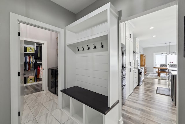 875 Roman Rd, Waukee, IA 50263 - mudroom featuring recessed lighting, light wood-style flooring, baseboards, and a chandelier