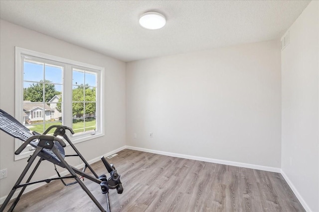 5417 NW 92nd St, Johnston, IA 50131 - exercise area featuring light wood-type flooring and a textured ceiling